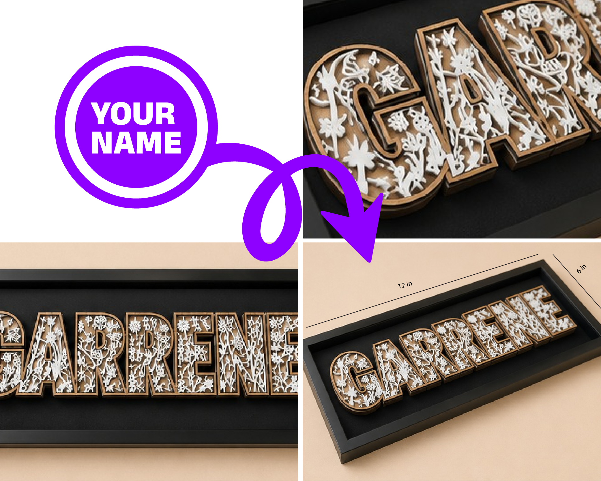 Layered Floral Name Frame